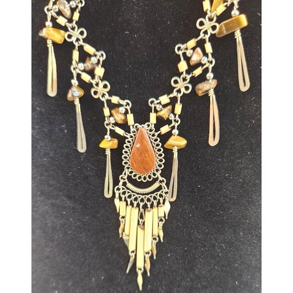 Handmade Bohemian Necklace With Brown Wood Beads & Dangle Accents - Picture 3 of 7